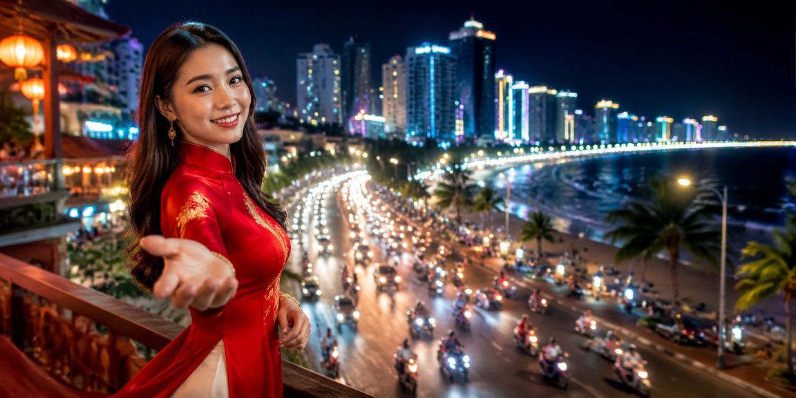 Người dùng Nha Trang kiểm tra thưởng nạp tiền và ưu đãi trên điện thoại bên bờ biển